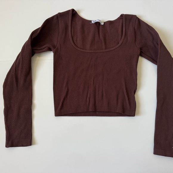 Zara Tops - Zara Chocolate Brown Ribbed Crop Top